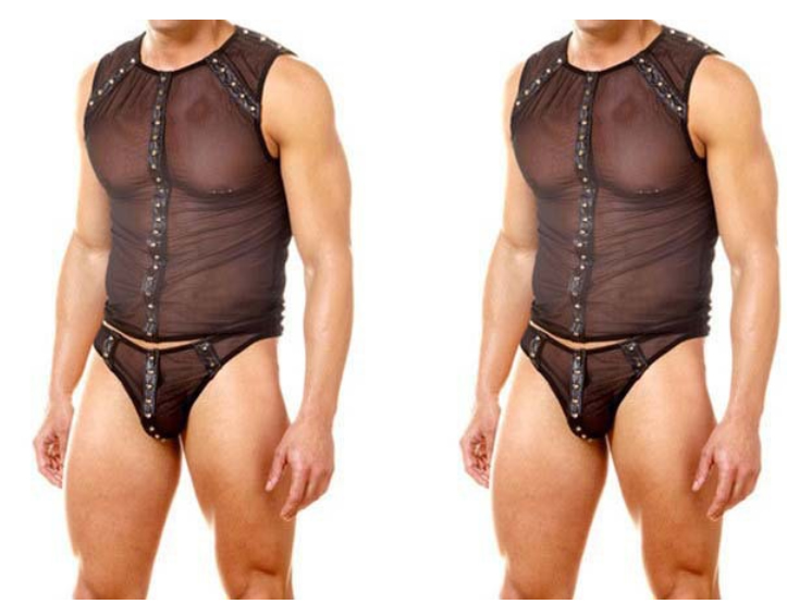 Male Sexy Lingerie Costume Transparent Gauze And Studded Patent Leather Design Men Black Vest And Briefs Clubwear Dancing Dress Cheap Price Wholesale